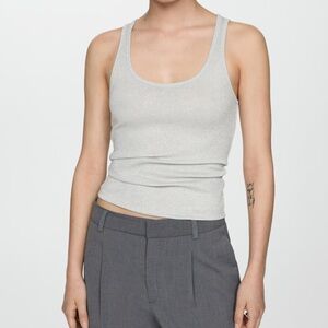 🔵2/$30 DEAL! Mango LUREX KNITTED TANK TOP Silver